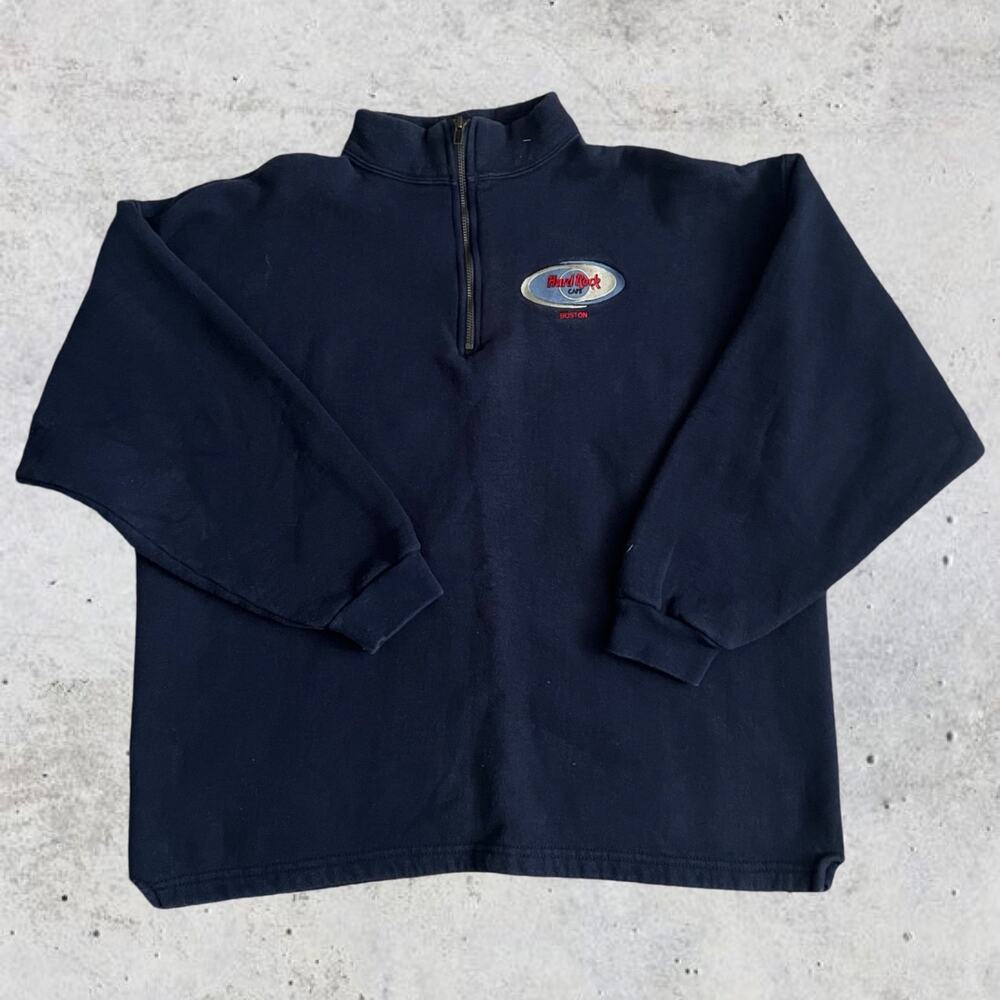 Vintage Navy Medium Hard Rock Café Boston 1/4 zip Pull Over